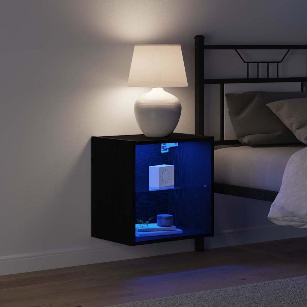vidaXL Floating Shelf with LED Light 2 pcs Black 40 x 28.5 x 40 cm