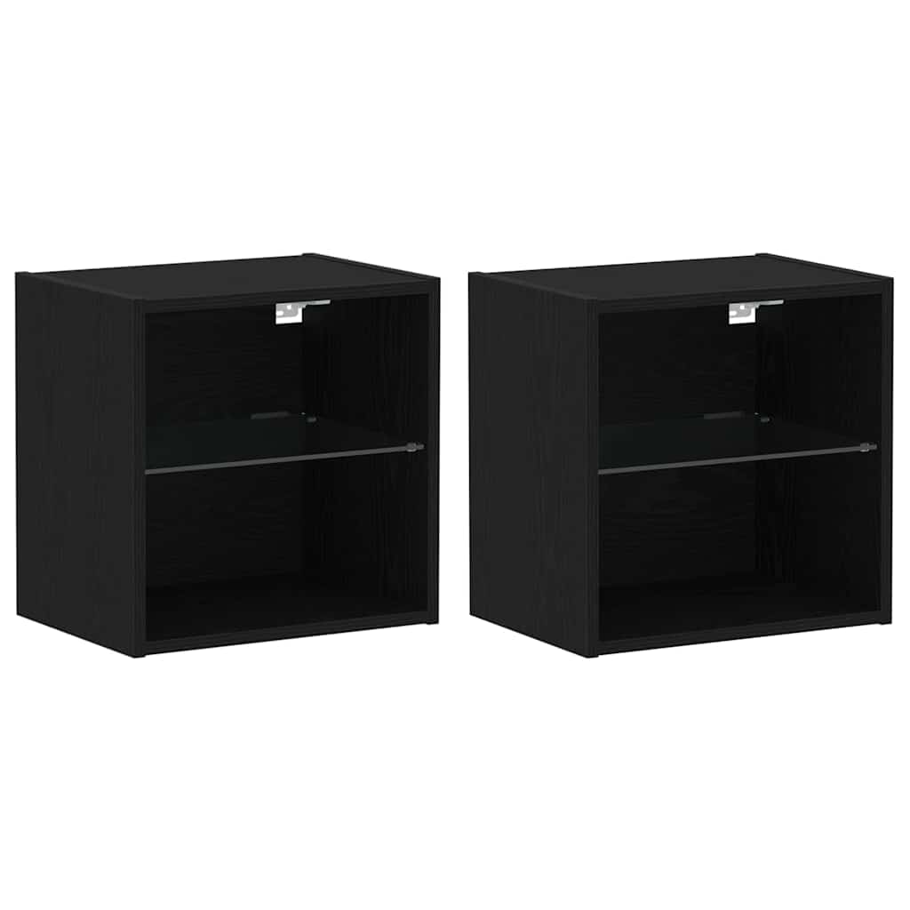 vidaXL Floating Shelf with LED Light 2 pcs Black 40 x 28.5 x 40 cm