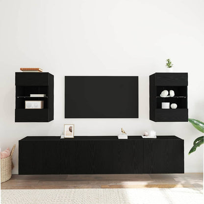 vidaXL TV Cabinet Set 2 pcs Black 40 x 30 x 60.5 cm Engineered Wood