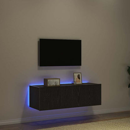 vidaXL TV Wall Cabinet with LED 2 pcs Black Oak 100 x 35 x 31 cm