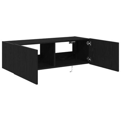 vidaXL TV Wall Cabinet with LED 2 pcs Black Oak 100 x 35 x 31 cm