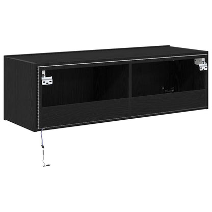 vidaXL TV Wall Cabinet with LED 2 pcs Black Oak 100 x 35 x 31 cm