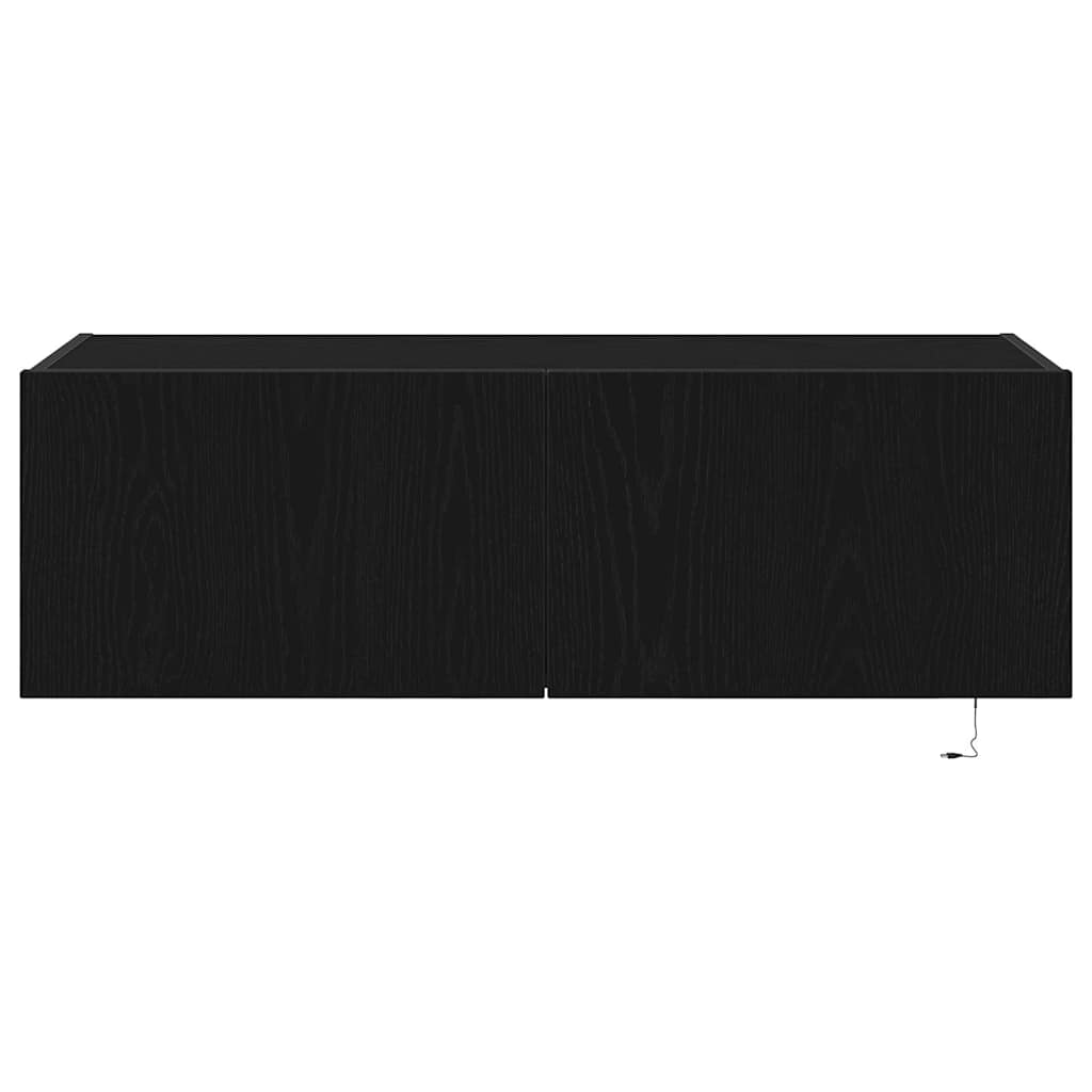 vidaXL TV Wall Cabinet with LED 2 pcs Black Oak 100 x 35 x 31 cm