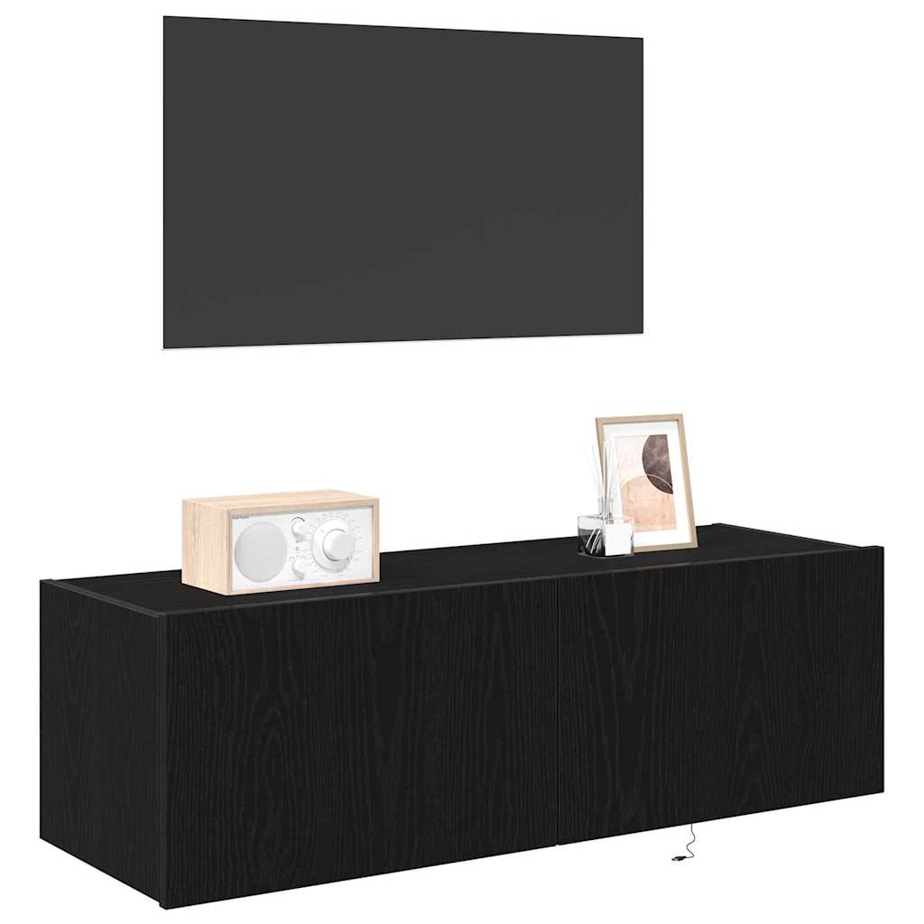 vidaXL TV Wall Cabinet with LED 2 pcs Black Oak 100 x 35 x 31 cm
