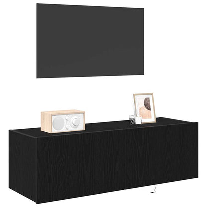 vidaXL TV Wall Cabinet with LED 2 pcs Black Oak 100 x 35 x 31 cm