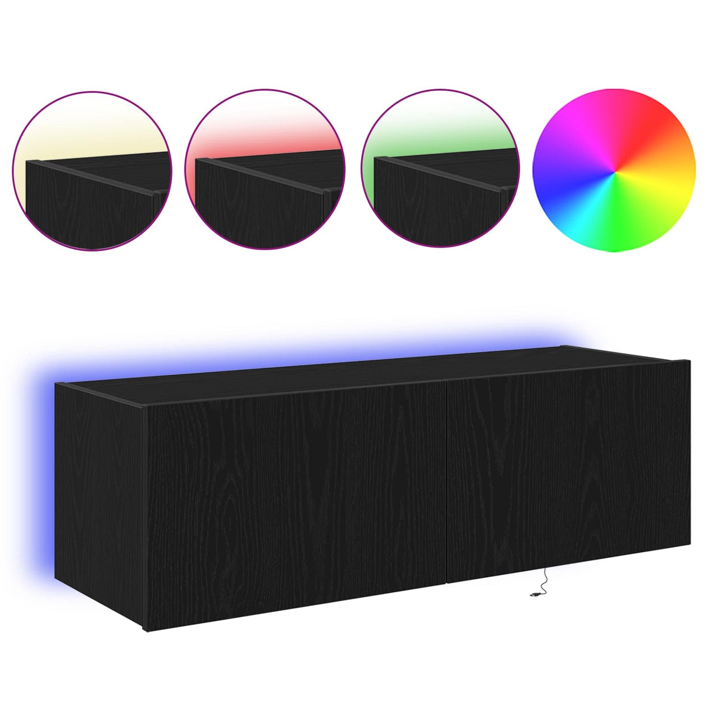 vidaXL TV Wall Cabinet with LED 2 pcs Black Oak 100 x 35 x 31 cm