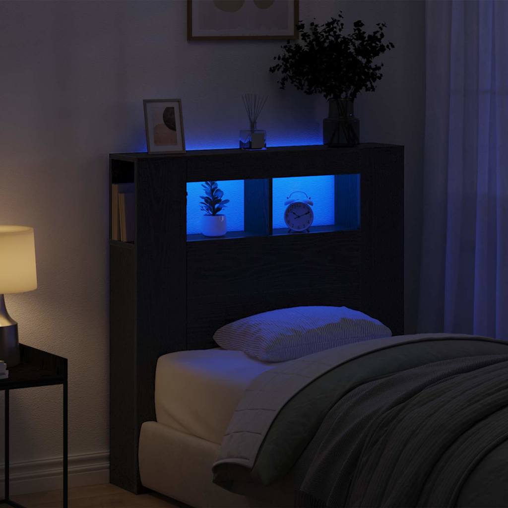 vidaXL LED Headboard Black Oak 100 x 18.5 x 103.5 cm Engineered Wood