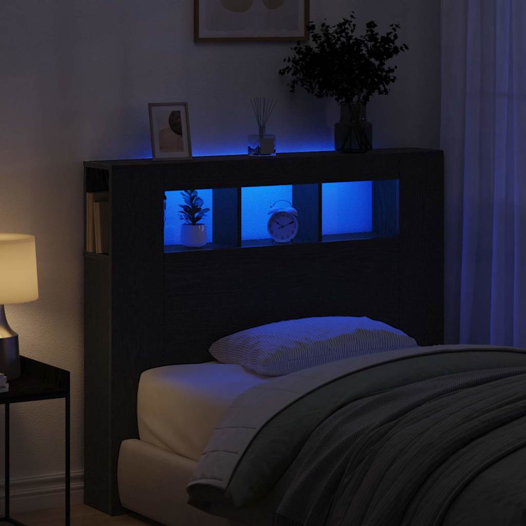 vidaXL LED Headboard Black Oak 120 x 18.5 x 103.5 cm Engineered Wood