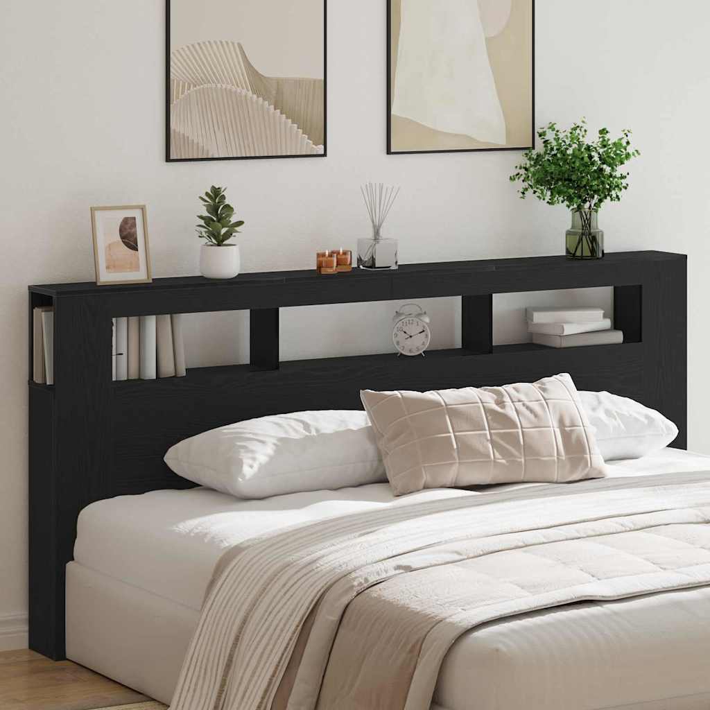 vidaXL LED Headboard Black Oak Engineered Wood