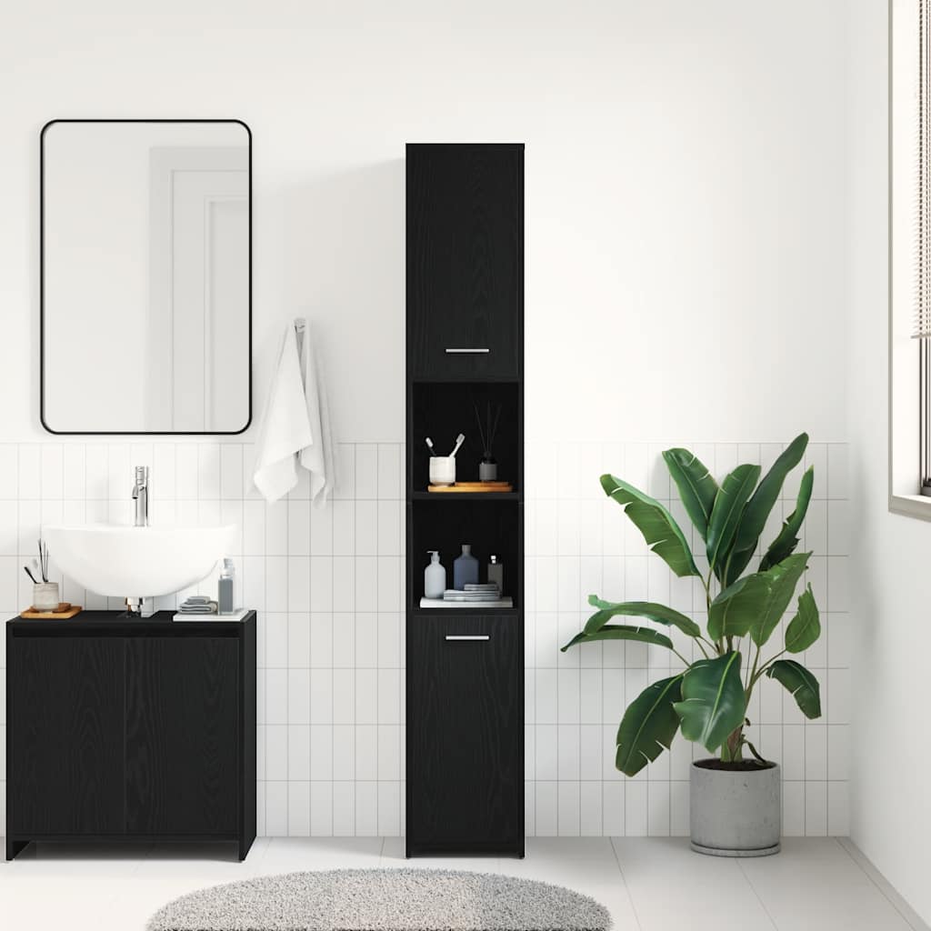 vidaXL Bathroom Cabinet Black Oak 30x30x183,5 cm Engineered Wood