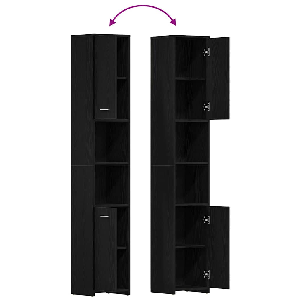 vidaXL Bathroom Cabinet Black Oak 30x30x183,5 cm Engineered Wood