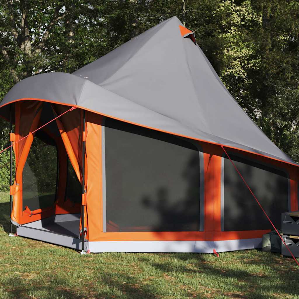 vidaXL Tipi Tent with Roof Grey and Orange 404 x 370 x 270 cm Taffeta