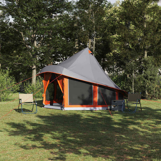vidaXL Tipi Tent with Roof Grey and Orange 404 x 370 x 270 cm Taffeta