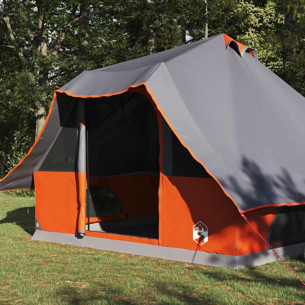vidaXL Tipi Tent with Roof Grey and Orange 358 x 296 x 258 cm Taffeta