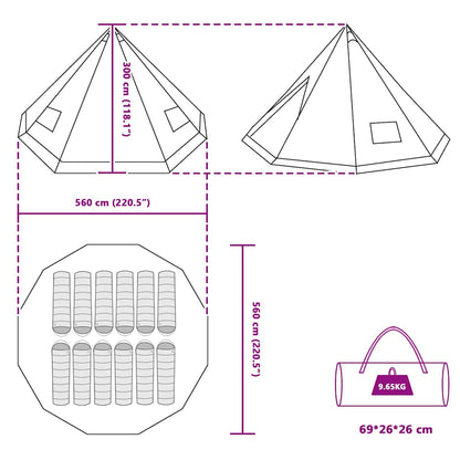 vidaXL Tipi Tent with Roof Grey and Orange 560 x 560 x 300 cm Taffeta