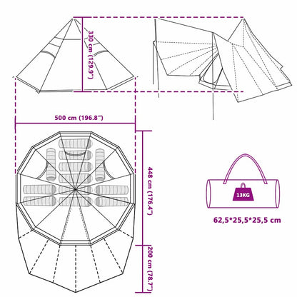 vidaXL Tipi Tent with Roof Grey and Orange 510 x 690 x 330 cm Taffeta
