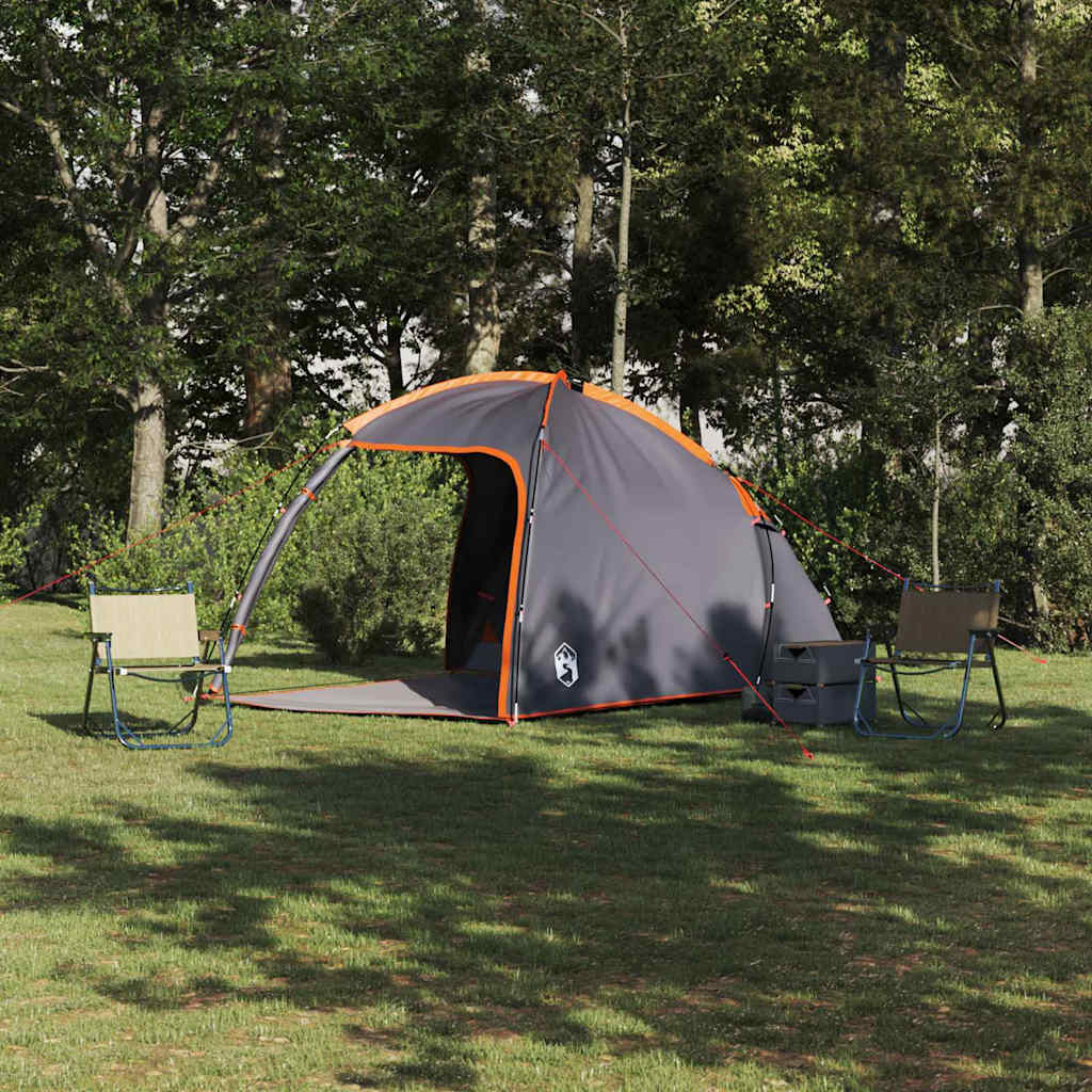 vidaXL Cabin Tent with Roof Grey and Orange 370 x 230 x 185 cm Taffeta