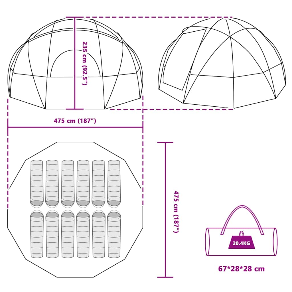vidaXL Dome Tent with Roof Grey and Orange 475 x 475 x 235 cm Taffeta