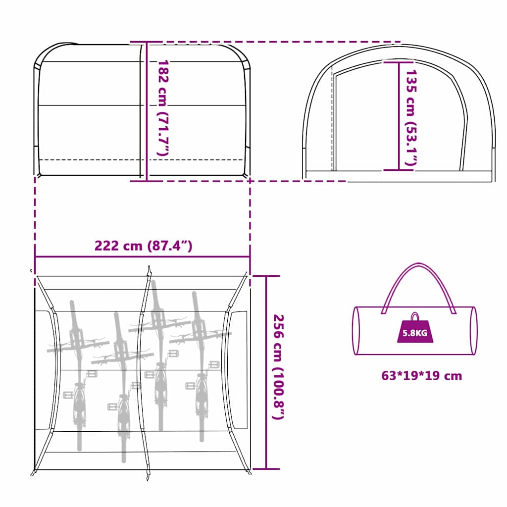 vidaXL Bike Storage Tent with Roof Blue 256 x 222 x 182 cm Taffeta