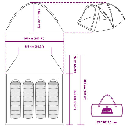 vidaXL Dome Tent 4-Person 308 x 268 x 130 cm Waterproof Blue Taffeta
