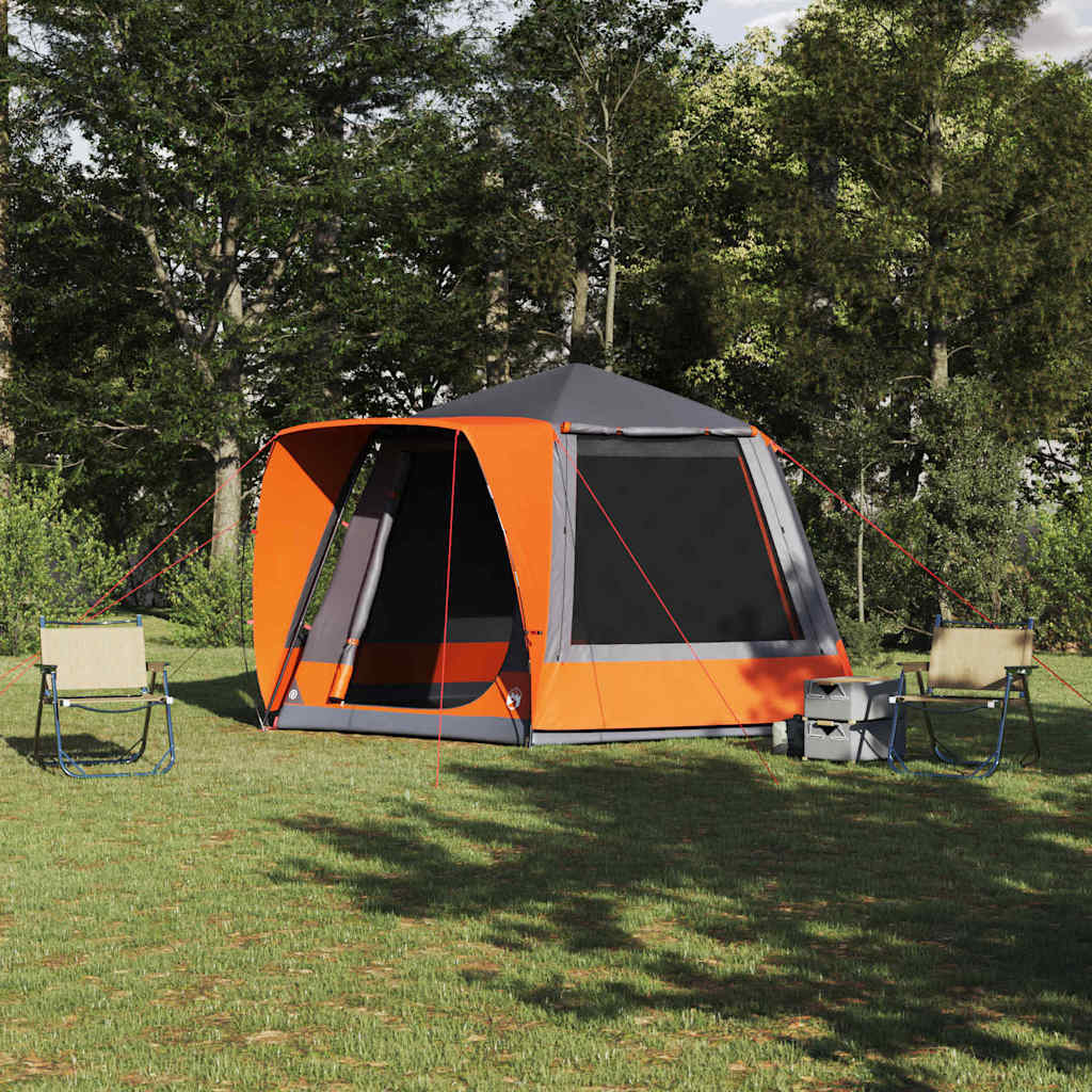 vidaXL Camping Tent Cabin Grey and orange 420 x 420 x 227 cm Polyester