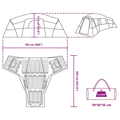 vidaXL Family Tent with Roof Green 762 x 655 x 218 cm Taffeta