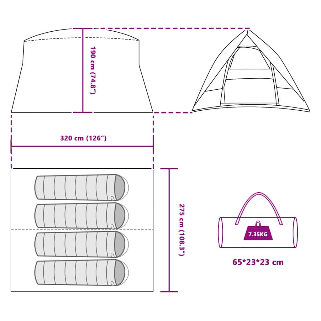 vidaXL Camping Tent with Roof Green 320 x 275 x 190 cm Taffeta