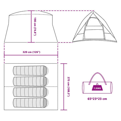 vidaXL Camping Tent with Roof Green 320 x 275 x 190 cm Taffeta