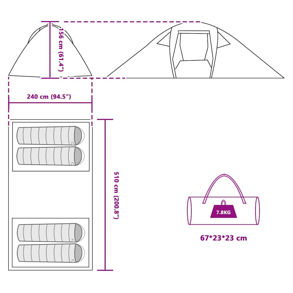 vidaXL Tunnel tent with Roof Green 510 x 240 x 156 cm Taffeta