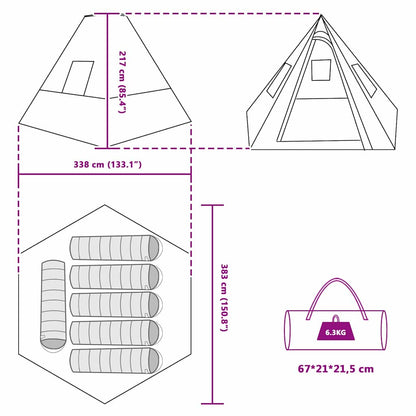 vidaXL Tipi Tent with Roof Green 383 x 338 x 217 cm Taffeta