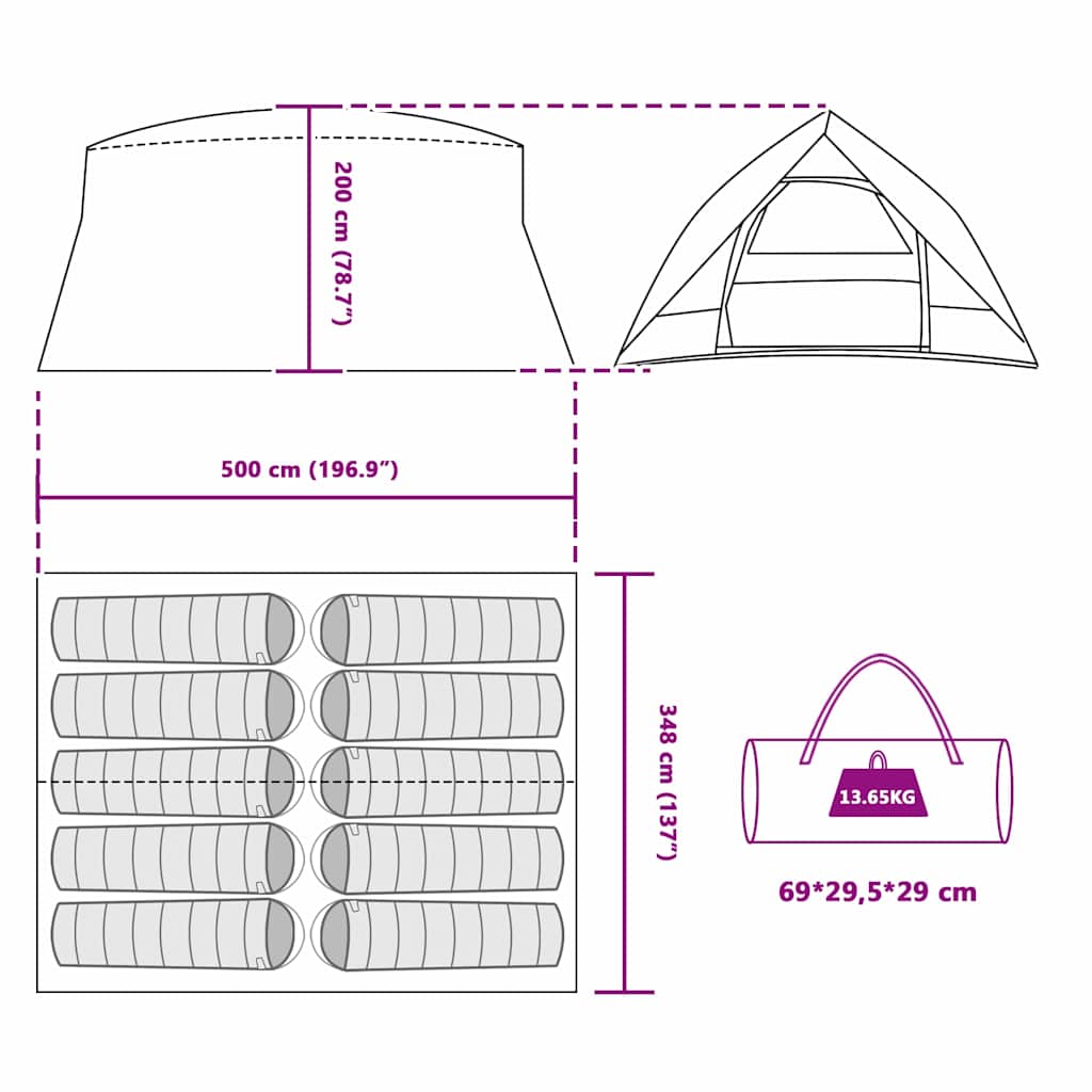 vidaXL Tunnel tent with Roof Blue 500 x 348 x 200 cm Taffeta