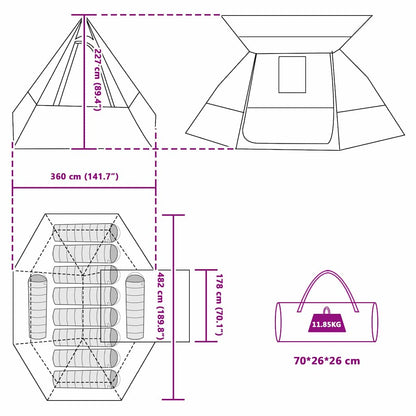 vidaXL Camping Tent with Roof Green 482 x 360 x 227 cm Taffeta