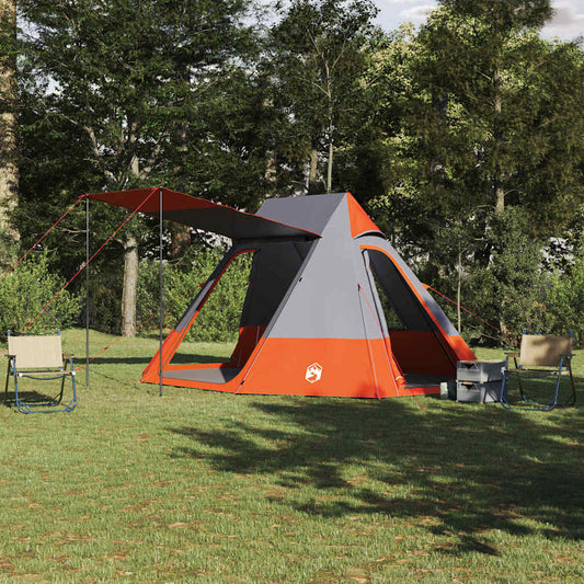 vidaXL Camping Tent 10-Person Waterproof Grey and Orange Taffeta