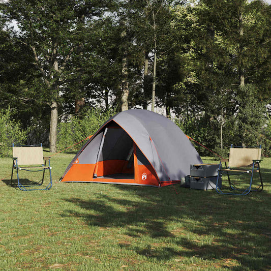 vidaXL Camping Tent 2-Person Grey and Orange Taffeta Waterproof