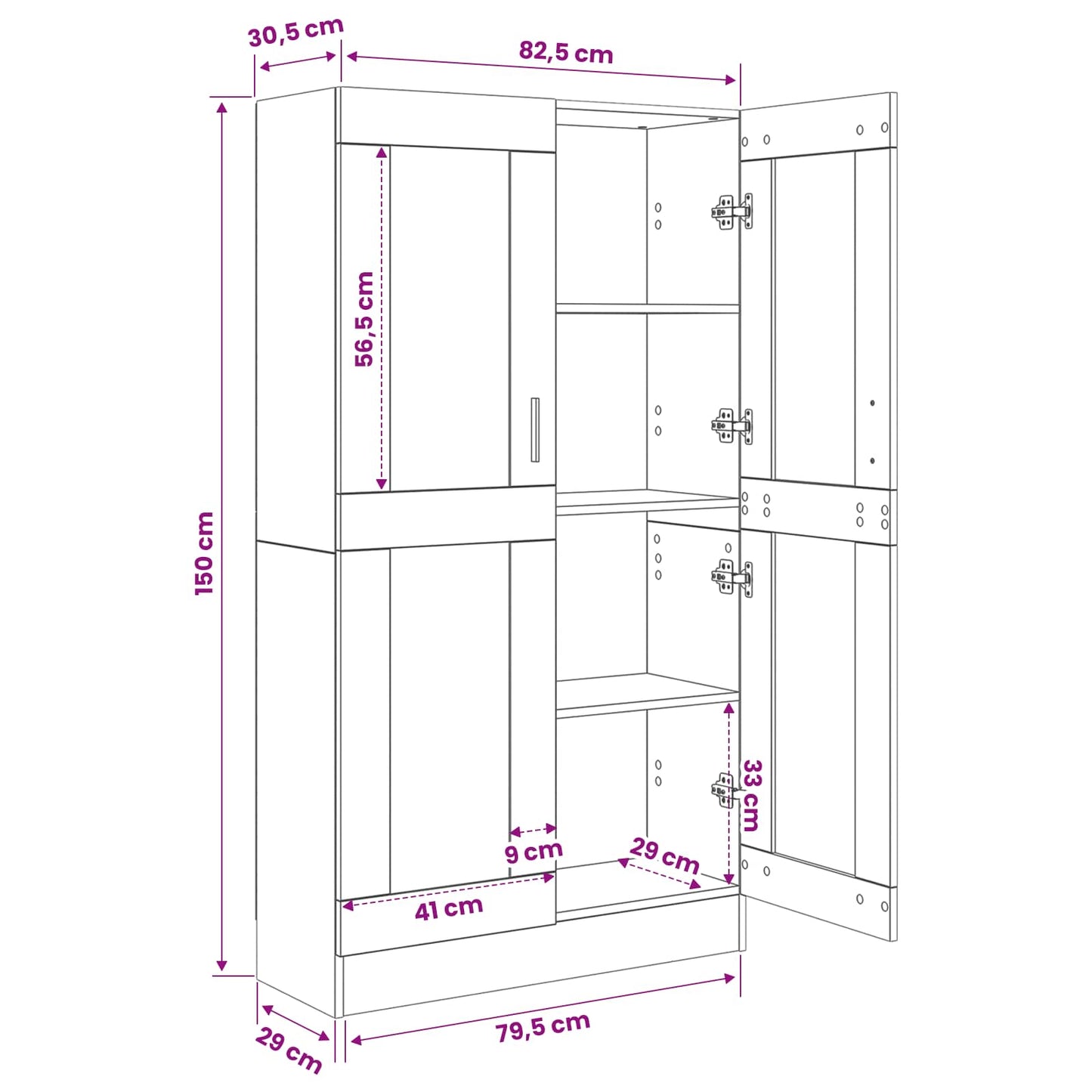 vidaXL Book Cabinet Black Oak 82.5 x 30.5 x 150 cm Engineered Wood