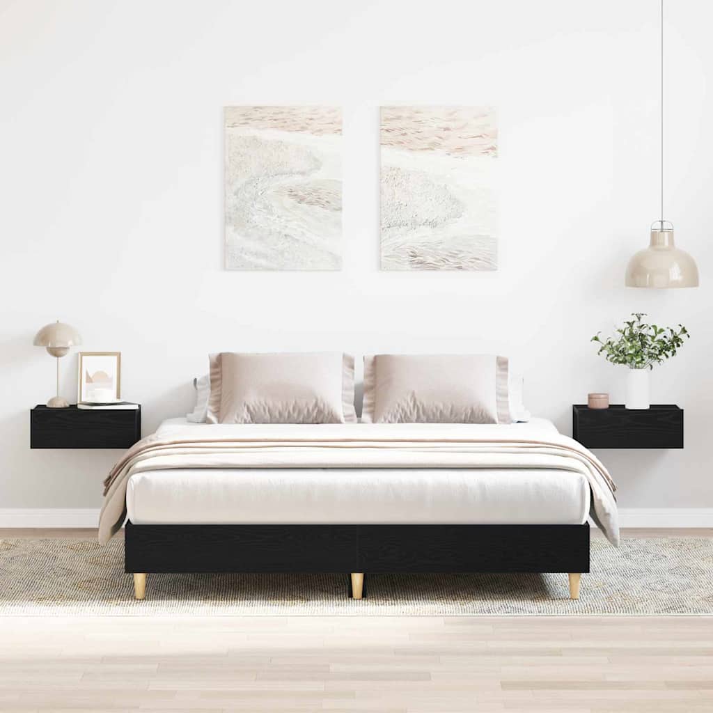 vidaXL Bed Frame Black Oak 203 x 143 x 25 cm Engineered Wood