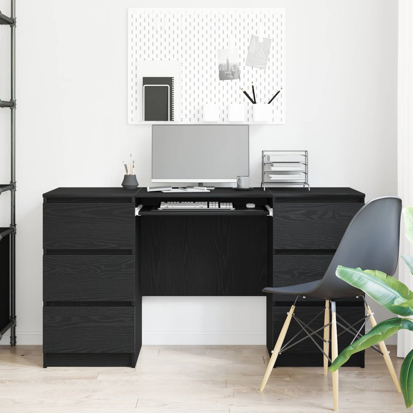 vidaXL Desk with Drawer Black Oak 140 x 50 x 76 cm Engineered Wood