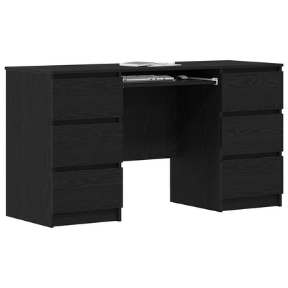 vidaXL Desk with Drawer Black Oak 140 x 50 x 76 cm Engineered Wood