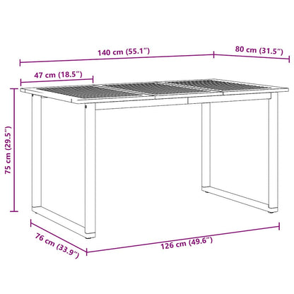 vidaXL Garden Table Grey 140 x 80 x 75 cm Solid Acacia Wood