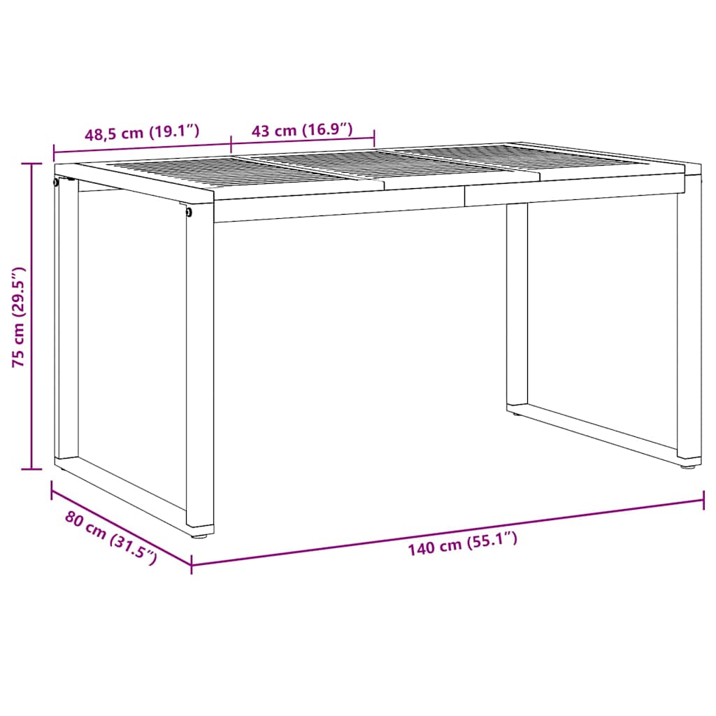 vidaXL Garden Table Grey 140 x 80 x 75 cm Solid Acacia Wood