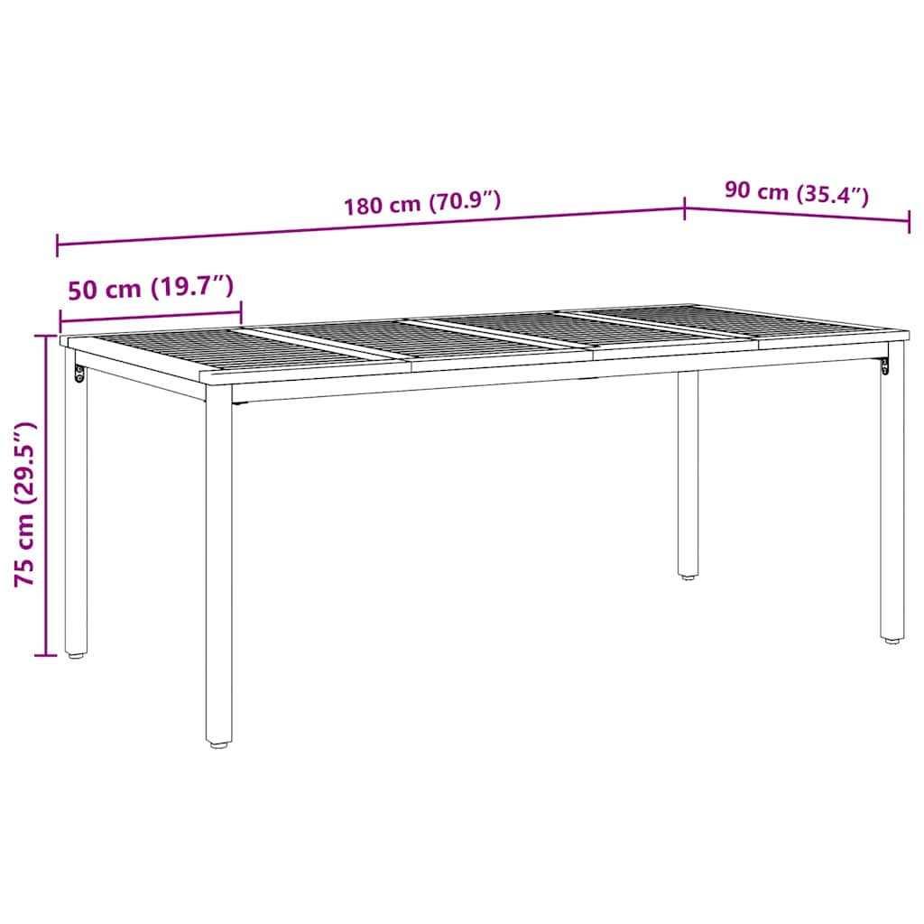 vidaXL Outdoor Table Natural and Black 180 x 90 x 75 cm