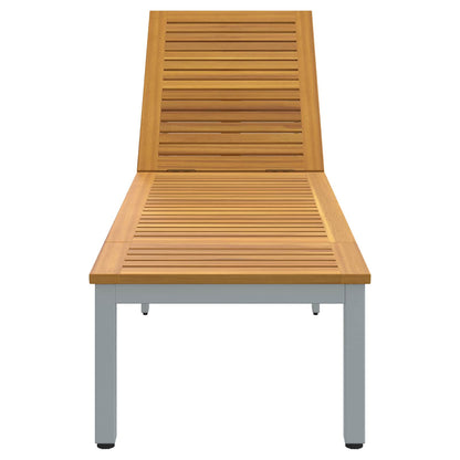 vidaXL Sun lounger Reclining Grey 200 x 55 x 35 cm Solid Acacia Wood