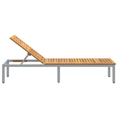 vidaXL Sun lounger Reclining Grey 200 x 55 x 35 cm Solid Acacia Wood