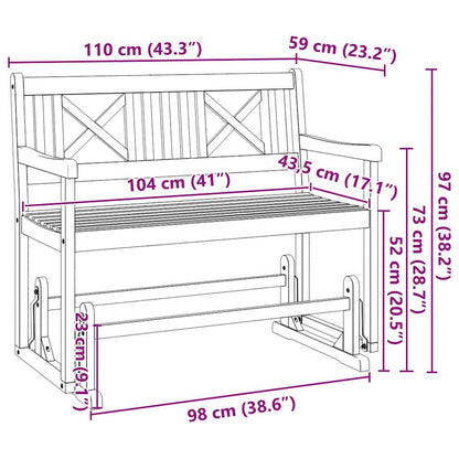 vidaXL Garden Glider Bench Natural 110 x 59 x 97 cm Solid Acacia Wood