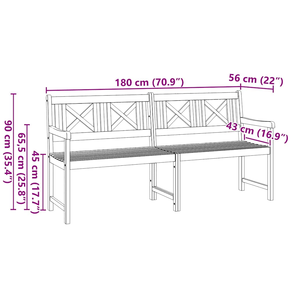 vidaXL Outdoor Bench Natural 180 x 56 x 90 cm Solid Acacia Wood