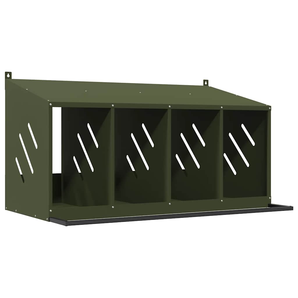 vidaXL Chicken Nesting Box with 4 Compartments Olive Green Metal