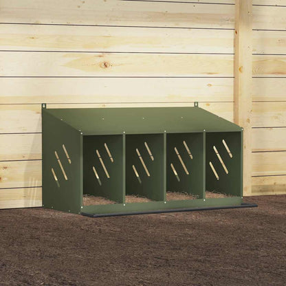 vidaXL Chicken Nesting Box with 4 Compartments Olive Green Metal