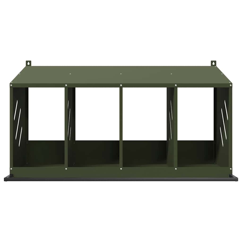 vidaXL Chicken Nesting Box with 4 Compartments Olive Green Metal