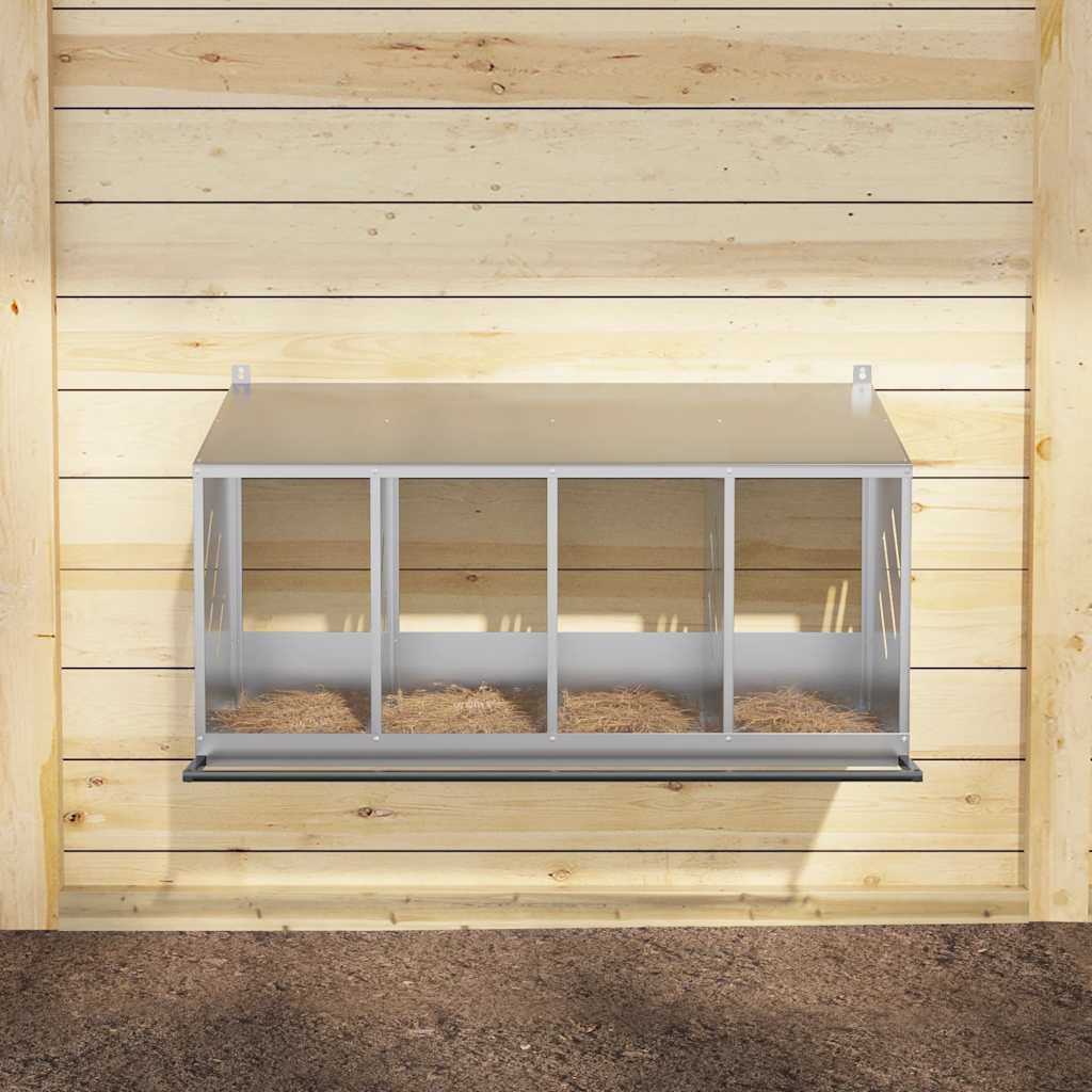 vidaXL Chicken Nesting Box with 4 Compartments Galvanized Silver Metal