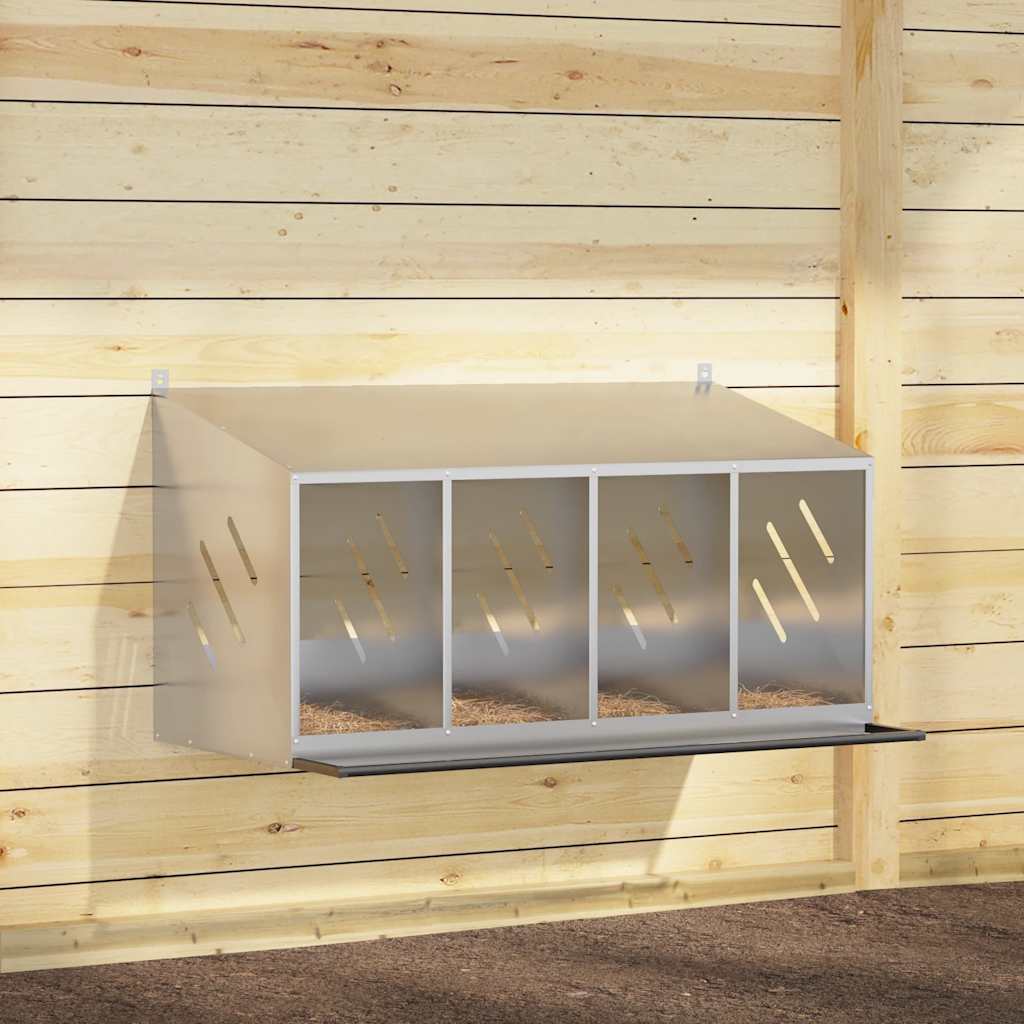 vidaXL Chicken Nesting Box with 4 Compartments Galvanized Silver Metal